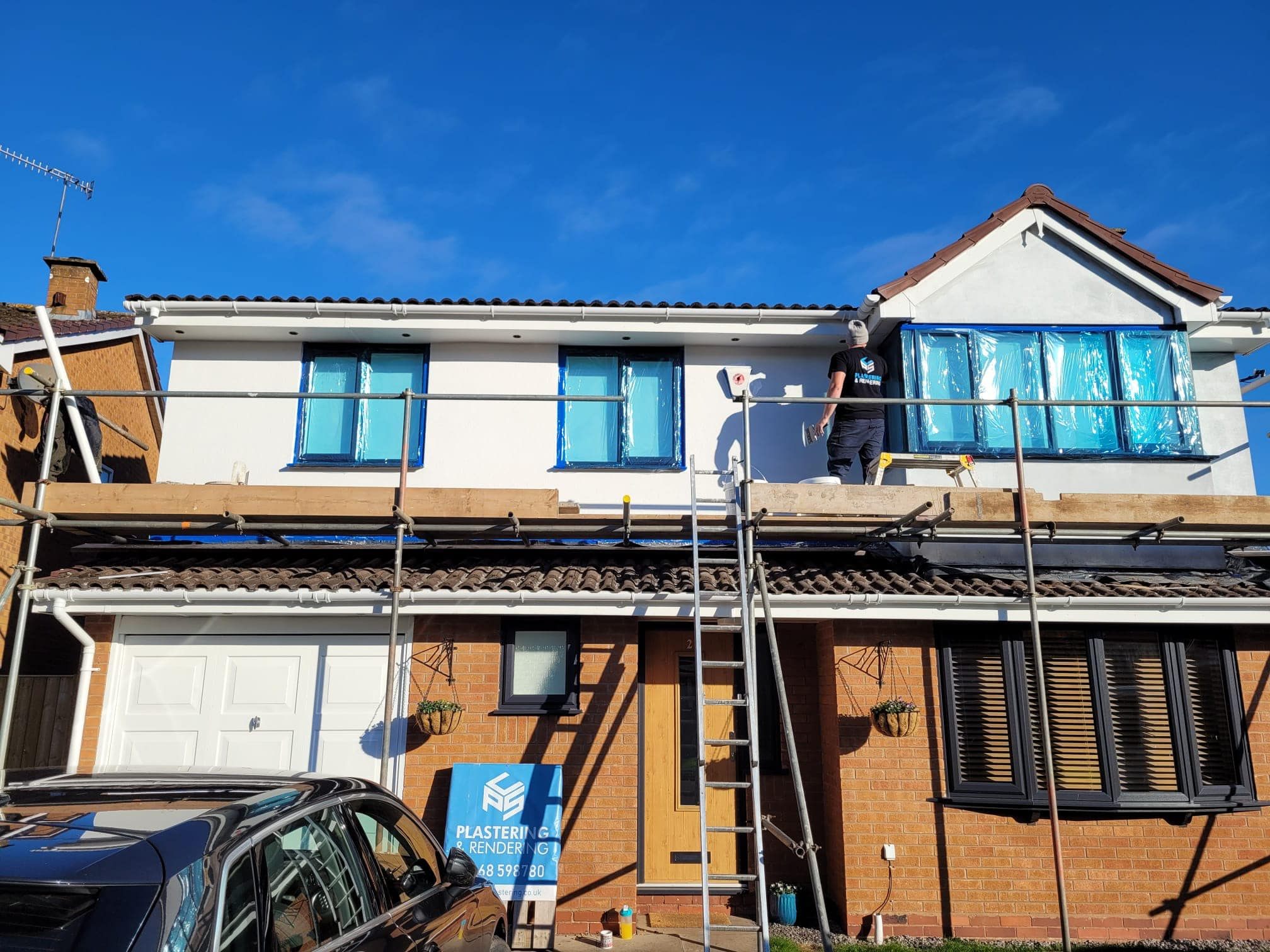 Bungalow front elevation finished in fresh white silicone render by CPS Plastering