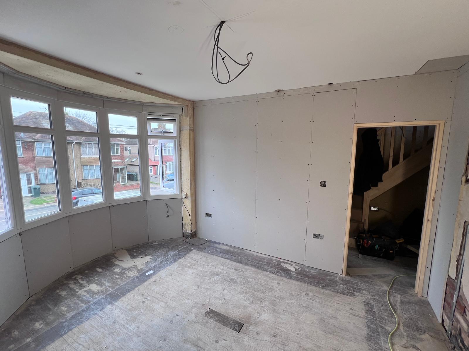 Room dry-lined and skimmed, ready to decorate